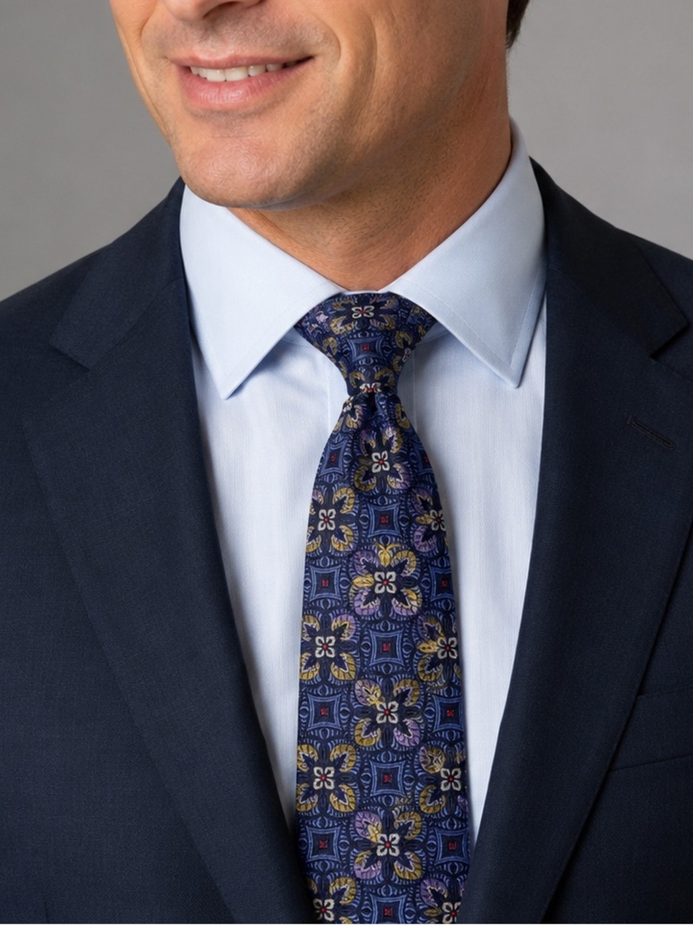 Oak Hill Park Avenue 100% Silk Tie Navy Purple Gold Floral Geometric Necktie